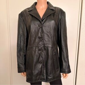 Wilsons Black Leather Jacket Coat XL Buttons Pockets